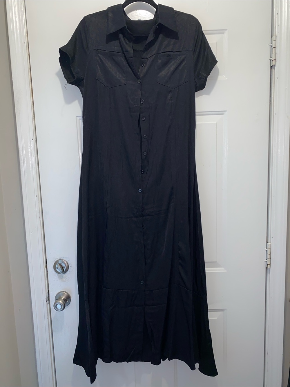 Black Button-Front Shirt Dress - Casual Maxi